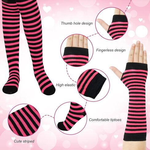 SATINIOR 4 Pairs Women's Striped Arm Warmer Long Striped Socks Knit Fingerless Gloves Set Winter Costume (Black-White, Black-Red) in Saudi Arabia