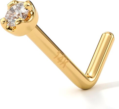 Body Candy 14k Gold L-Shaped Nose Ring with 1.5mm Diamond (0.015 cttw), Hypoallergenic Nose Jewelry - Handmade in USA, 20 Gauge 1/4 inch at Bend in Kuwait