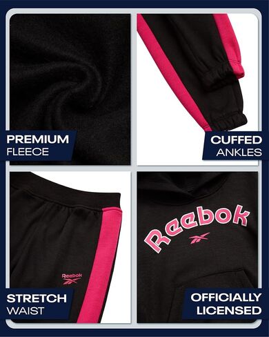 Reebok Toddler Girls 2-Piece Jogger Set - Fleece Hoodie & Sweatpants | Cozy Warmth Without Extra Weight, Stretch Waistband for All-Day Active Play, Handy Kangaroo Pocket for Everyday Layering in Saudi Arabia