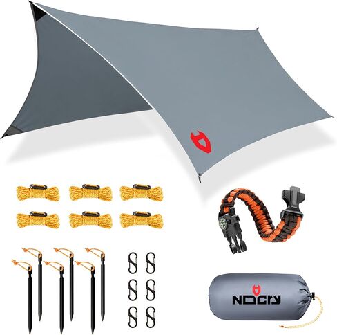 Rain Fly 10x10 Lightweight Survival Camping Tarp; 100% Waterproof; Makes a Great Backpacking Tarp or Hammock Shelter; Comes in Multiple Colors, Survival Bracelet Included; Grey in Kuwait