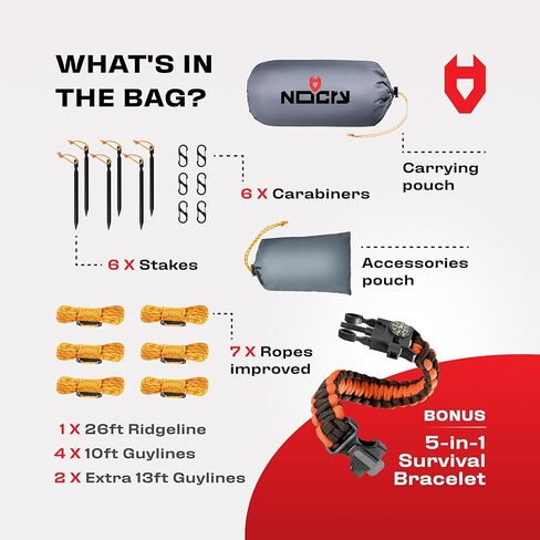 Rain Fly 10x10 Lightweight Survival Camping Tarp; 100% Waterproof; Makes a Great Backpacking Tarp or Hammock Shelter; Comes in Multiple Colors, Survival Bracelet Included; Grey in Kuwait