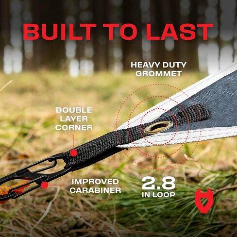 Rain Fly 10x10 Lightweight Survival Camping Tarp; 100% Waterproof; Makes a Great Backpacking Tarp or Hammock Shelter; Comes in Multiple Colors, Survival Bracelet Included; Grey in Kuwait