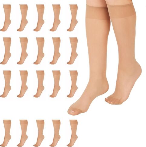 L'eggs womens L'eggs Everyday Women's Nylon Knee Highs Reinforced Toe - Multiple Packs Available Tights, Off Black 20-pack, One Size US in Saudi Arabia