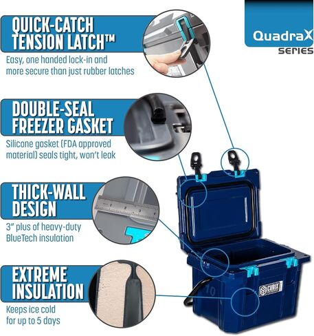 Cubix Outdoors QuadraX 10 Quart Rotomolded مبرد صلب محمول للتخييم وصيد الأسماك والشاطئ | صندوق ثلج معزول للخدمة الشاقة | الاحتفاظ بالبرد 5 أيام in Saudi Arabia