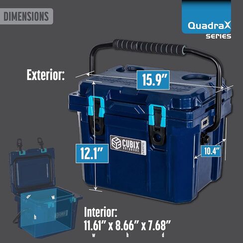 Cubix Outdoors QuadraX 10 Quart Rotomolded مبرد صلب محمول للتخييم وصيد الأسماك والشاطئ | صندوق ثلج معزول للخدمة الشاقة | الاحتفاظ بالبرد 5 أيام in Saudi Arabia
