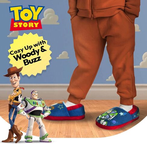 Disney Toy Story Slippers - Buzz Lightyear and Sheriff Woody Fuzzy PJ House Shoes - Boys Pajama Indoor Warm Slipper - Navy Blue/Red (size 7-8 Toddler) in Saudi Arabia