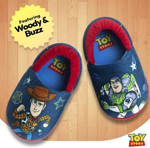 Disney Toy Story Slippers - Buzz Lightyear and Sheriff Woody Fuzzy PJ House Shoes - Boys Pajama Indoor Warm Slipper - Navy Blue/Red (size 7-8 Toddler) in Saudi Arabia