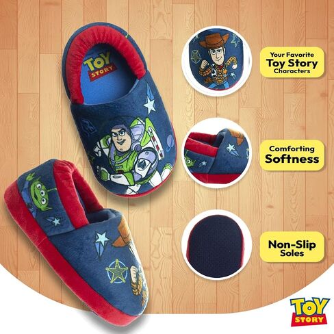 Disney Toy Story Slippers - Buzz Lightyear and Sheriff Woody Fuzzy PJ House Shoes - Boys Pajama Indoor Warm Slipper - Navy Blue/Red (size 7-8 Toddler) in Saudi Arabia