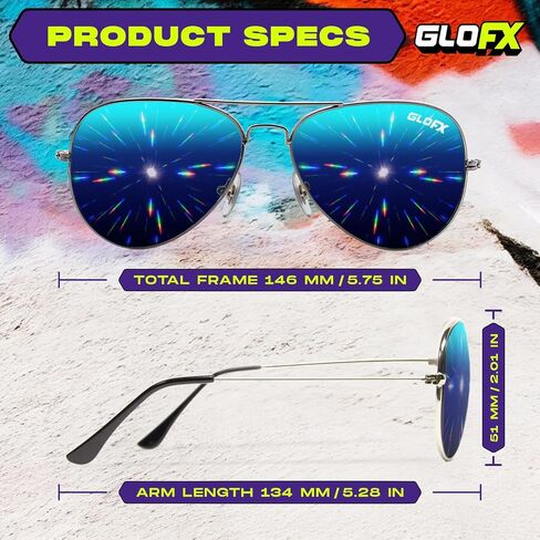 نظارات معدنية بنمط الطيار الطيار من GloFX - مرآة زرقاء - شبكة ثلاثية الأبعاد للالعاب النارية in Saudi Arabia