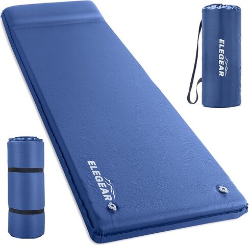 Elegear Self Inflating Sleeping Pad, 3.1" Ultra-Thick Memory Foam Camping Pad with Pillow Fast Inflating in 20s Insulated Camping Mattress Pad 4-Season Camp Sleeping Mat for Camping/Travel/Car/Tent in Kuwait