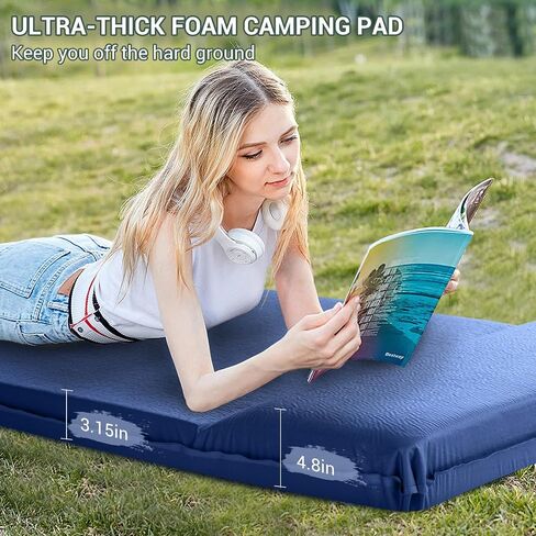 Elegear Self Inflating Sleeping Pad, 3.1" Ultra-Thick Memory Foam Camping Pad with Pillow Fast Inflating in 20s Insulated Camping Mattress Pad 4-Season Camp Sleeping Mat for Camping/Travel/Car/Tent in Kuwait