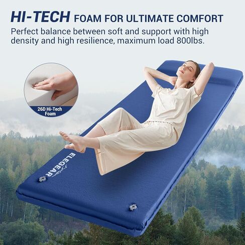 Elegear Self Inflating Sleeping Pad, 3.1" Ultra-Thick Memory Foam Camping Pad with Pillow Fast Inflating in 20s Insulated Camping Mattress Pad 4-Season Camp Sleeping Mat for Camping/Travel/Car/Tent in Kuwait