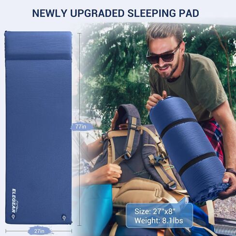 Elegear Self Inflating Sleeping Pad, 3.1" Ultra-Thick Memory Foam Camping Pad with Pillow Fast Inflating in 20s Insulated Camping Mattress Pad 4-Season Camp Sleeping Mat for Camping/Travel/Car/Tent in Kuwait