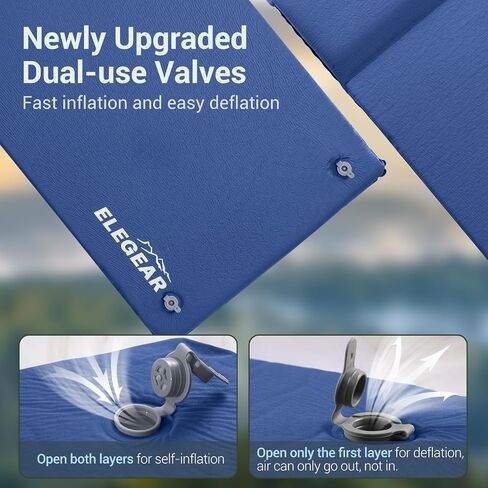 Elegear Self Inflating Sleeping Pad, 3.1" Ultra-Thick Memory Foam Camping Pad with Pillow Fast Inflating in 20s Insulated Camping Mattress Pad 4-Season Camp Sleeping Mat for Camping/Travel/Car/Tent in Kuwait