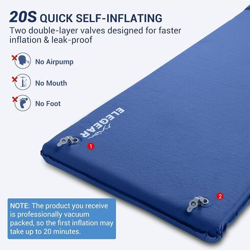 Elegear Self Inflating Sleeping Pad, 3.1" Ultra-Thick Memory Foam Camping Pad with Pillow Fast Inflating in 20s Insulated Camping Mattress Pad 4-Season Camp Sleeping Mat for Camping/Travel/Car/Tent in Kuwait