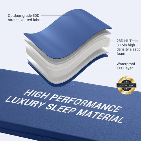Elegear Self Inflating Sleeping Pad, 3.1" Ultra-Thick Memory Foam Camping Pad with Pillow Fast Inflating in 20s Insulated Camping Mattress Pad 4-Season Camp Sleeping Mat for Camping/Travel/Car/Tent in Kuwait