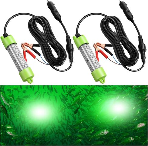 Retisee 2 قطعة 45 واط 12 فولت أخضر IP68 أضواء صيد ليلية غاطسة مقاومة للماء تحت الماء LED طعم السمك قارب متوهج جاذب للأسماك من الألومنيوم مع مشابك بطارية للروبيان الكرابي in Kuwait
