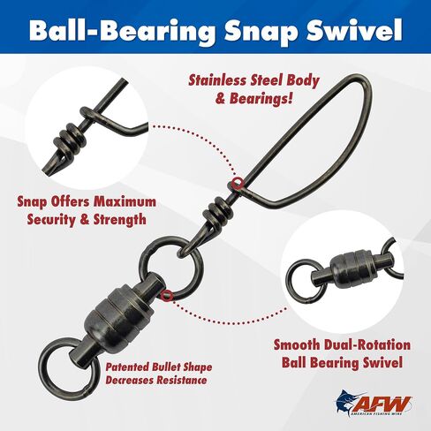 American Fishing Wire 7 Stainless Steel Ball Bearing Snap/Swivels (2-Piece), Black, 400-Pound in Saudi Arabia