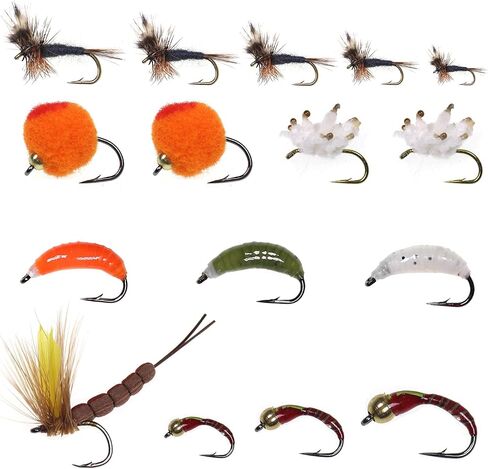 IEVEI 12Pcs Fly Fishing Flies Kit, Premium Hand-Tied Fly Fishing Flies Assortment, Dry/Wet Flies, Nymphs Scud Streamers Flies with Portable Fly Fishing Box for Trout Bass Fishing Lures in Kuwait