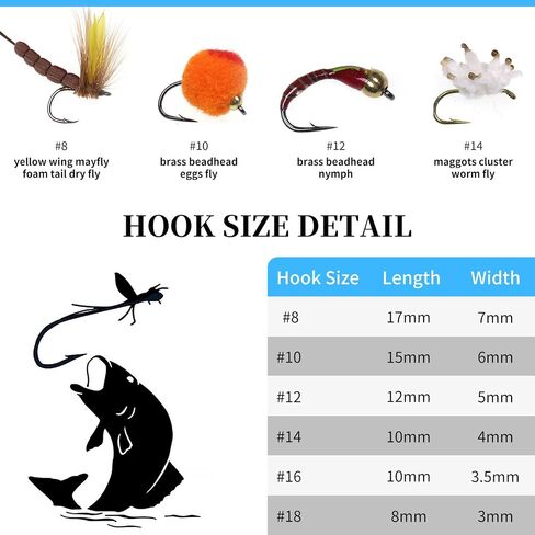 IEVEI 12Pcs Fly Fishing Flies Kit, Premium Hand-Tied Fly Fishing Flies Assortment, Dry/Wet Flies, Nymphs Scud Streamers Flies with Portable Fly Fishing Box for Trout Bass Fishing Lures in Kuwait