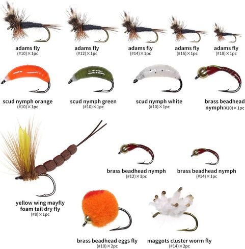 IEVEI 12Pcs Fly Fishing Flies Kit, Premium Hand-Tied Fly Fishing Flies Assortment, Dry/Wet Flies, Nymphs Scud Streamers Flies with Portable Fly Fishing Box for Trout Bass Fishing Lures in Kuwait