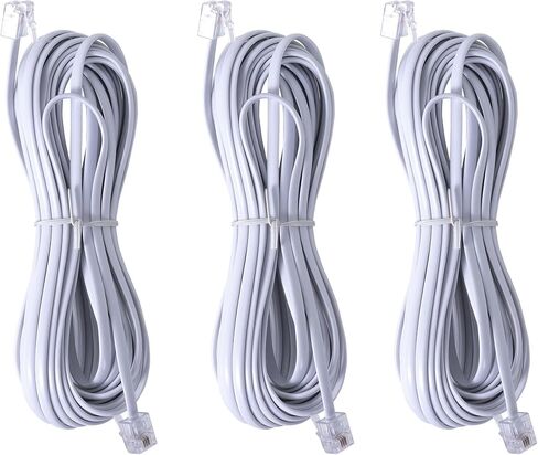 TOYAYAYO Long Telephone Extension Cord Phone Cable Line Wire, with Standard RJ11 Plug and 1 in-Line Couplers and 30 Cable Clip Holders-White 100Feet (2) in Kuwait