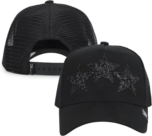خمر هافانا الأسود 3 نجوم قبعة سائق الشاحنة بريق نجوم قابل للتعديل Snapback مقاس واحد يناسب معظم قبعات البيسبول النسائية in Saudi Arabia