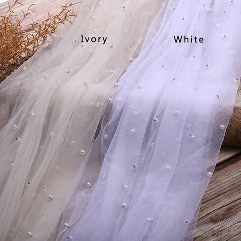 Ursumy Pearl Wedding Veils Flower Cathedral Bridal Veil 118’’ Veils for Brides 1 Tier Fingertip Length Drop Veil Hair Comb (Cathedral Length:300 * 150cm/118 * 59in, White-C) in Kuwait