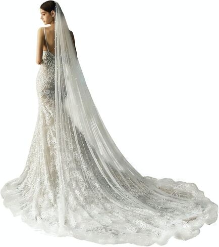 طرحة زفاف طويلة من اللؤلؤ للعرائس من امبري اديل، مقاس 59 × 90 انش، عاجي، طويل, عاجي in Kuwait