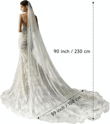 طرحة زفاف طويلة من اللؤلؤ للعرائس من امبري اديل، مقاس 59 × 90 انش، عاجي، طويل, عاجي in Kuwait