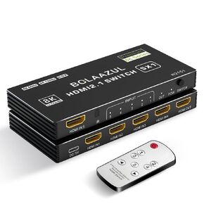 8K HDMI 2.1 Switch 120Hz 4K 5 in 1 Out, BolAAzuL 8K@60Hz HDMI 2.1 Splitter Switcher Selector Box 5-Port with Remote 4K 120Hz 2K 144Hz, HDMI 5x1 HDR, 48Gbps, CEC, Dolby Vision, for Xbox Series X PS5
