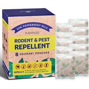 ELEGENZO Mouse Repellent Pouches, 35% Peppermint Oil Pest and Rodent Repellent, Mice Repellent with Peppermint Oil to Repel Mice and Rats, Squirrels, Roaches, Ants, Spiders, Moths, 10 Odorant Pouches