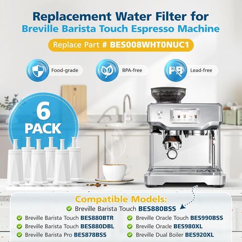 4 Pack Breville Water Filters, Compatible with Breville BES880 Barista Touch, BES990 BES980 Oracle Touch and BES878 BES920 Bambino ClaroSwiss Sage Espresso coffee Machine in Kuwait
