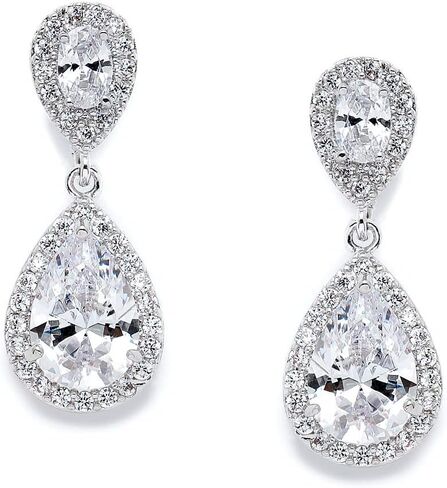 Mariell Clip-On Cubic Zirconia Crystal Teardrop Dangle Bridal and Wedding Earrings, Non-Pierced Earring Style, CZ Jewelry for Brides, Bridesmaids, Homecoming, Prom and Everyday Wear in Saudi Arabia