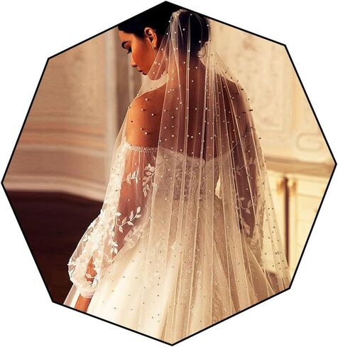 Ursumy Pearl Wedding Veils Flower Cathedral Bridal Veil 118’’ Veils for Brides 1 Tier Fingertip Length Drop Veil Hair Comb (Cathedral Length:300 * 150cm/118 * 59in, Ivory) in Kuwait