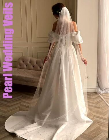 Ursumy Pearl Wedding Veils Flower Cathedral Bridal Veil 118’’ Veils for Brides 1 Tier Fingertip Length Drop Veil Hair Comb (Cathedral Length:300 * 150cm/118 * 59in, Ivory) in Kuwait