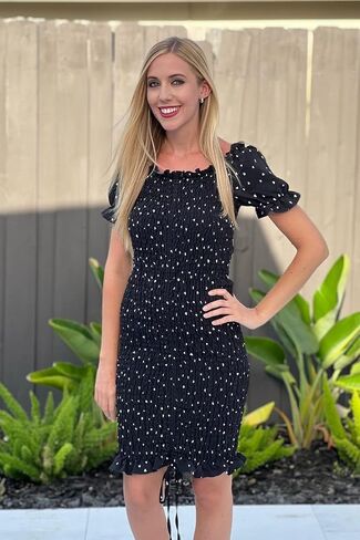PRETTYGARDEN Women's Summer Off Shoulder Bodycon Dresses Short Sleeve Drawstring Sexy Mini Party Club Smocked Dress in Saudi Arabia