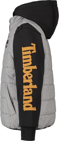Timberland Boys' Quilted Fleece Hybrid Jacket, Black, 8 in Saudi Arabia
