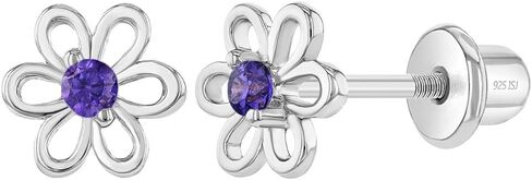 925 Sterling Silver CZ Flower Earrings for Young Girls - Hypoallergenic Screw Back Girls Earrings with 7mm Flower Design - Lightweight Safety Screw Back Earrings for Toddlers & Kids in Saudi Arabia