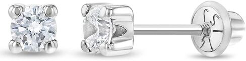 14k White Gold Girl's Clear Cubic Zirconia Prong Set Solitaire Screw Back Earring Studs - Small Elegant Round Screw Back Earring Set for Infants and Toddlers in Saudi Arabia