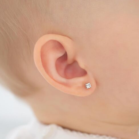 14k White Gold Girl's Clear Cubic Zirconia Prong Set Solitaire Screw Back Earring Studs - Small Elegant Round Screw Back Earring Set for Infants and Toddlers in Saudi Arabia