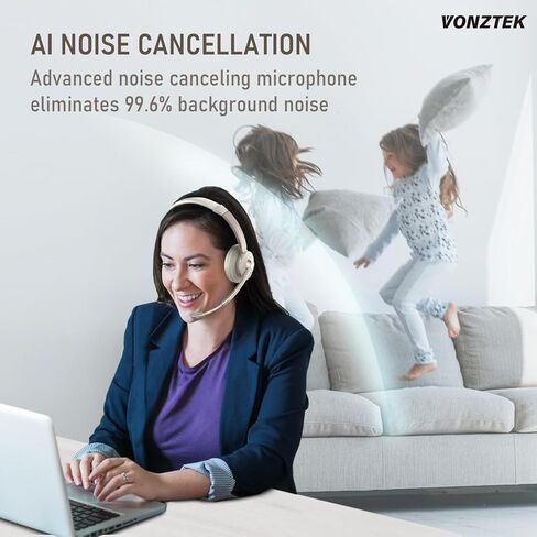 Wireless Headset, Bluetooth Headset with Microphone Noise Canceling, 45H Talk Time Wireless Headphones with USB Dongle & Mic Mute for PC Computer Cell Phone Office Remote Work Zoom Meeting Call Center in Kuwait