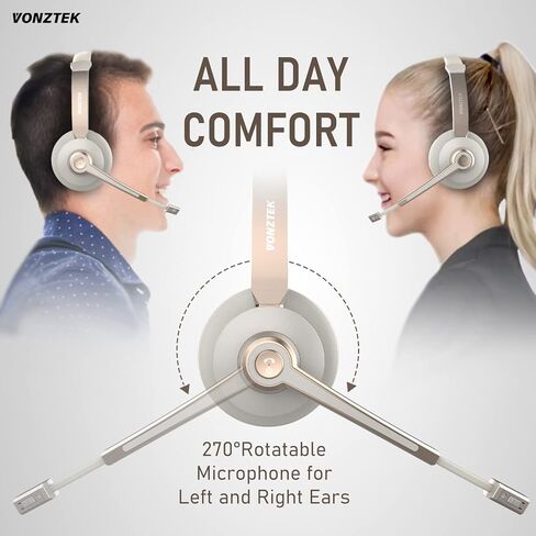 Wireless Headset, Bluetooth Headset with Microphone Noise Canceling, 45H Talk Time Wireless Headphones with USB Dongle & Mic Mute for PC Computer Cell Phone Office Remote Work Zoom Meeting Call Center in Kuwait