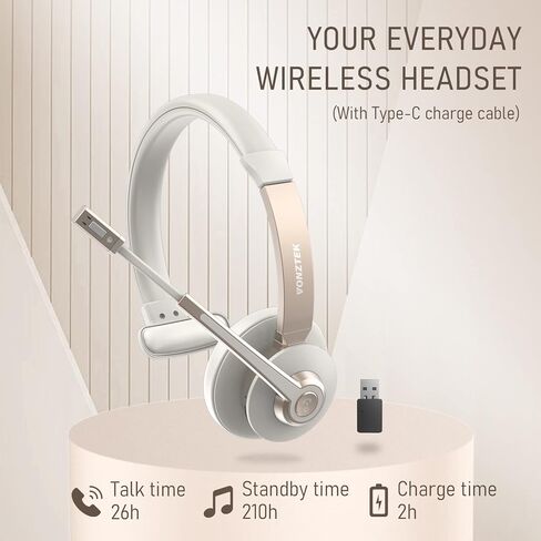 Wireless Headset, Bluetooth Headset with Microphone Noise Canceling, 45H Talk Time Wireless Headphones with USB Dongle & Mic Mute for PC Computer Cell Phone Office Remote Work Zoom Meeting Call Center in Kuwait