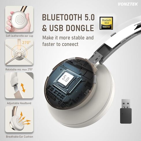 Wireless Headset, Bluetooth Headset with Microphone Noise Canceling, 45H Talk Time Wireless Headphones with USB Dongle & Mic Mute for PC Computer Cell Phone Office Remote Work Zoom Meeting Call Center in Kuwait