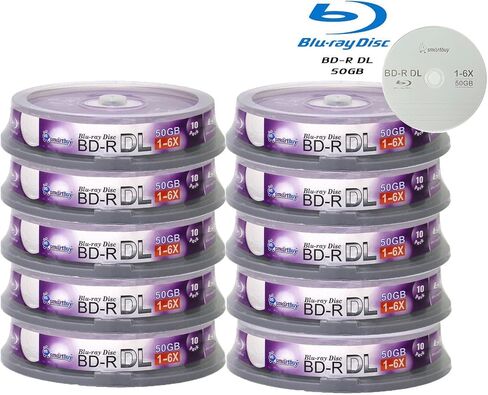 عبوة من 50 قطعة Bd-r Dl 50gb 6x Blu-ray مزدوجة الطبقات وشعار أسطواني قابل للتسجيل سادة وسائط فيديو بيانات 50 قرص أسطواني in Saudi Arabia