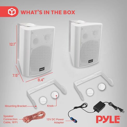 Pyle Outdoor Wall-Mount Patio Stereo Speaker-Waterproof Bluetooth Wireless&No Amplifier Needed-Portable Electric Theater Sound Surround System for Home Party Cabinet Enclosure- Pyle PDWR61BTWT White in Saudi Arabia