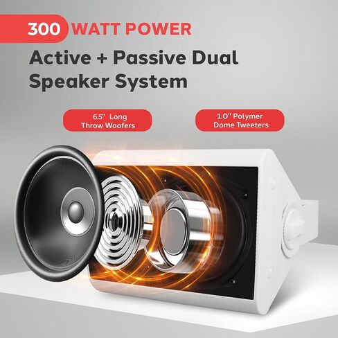 Pyle Outdoor Wall-Mount Patio Stereo Speaker-Waterproof Bluetooth Wireless&No Amplifier Needed-Portable Electric Theater Sound Surround System for Home Party Cabinet Enclosure- Pyle PDWR61BTWT White in Saudi Arabia