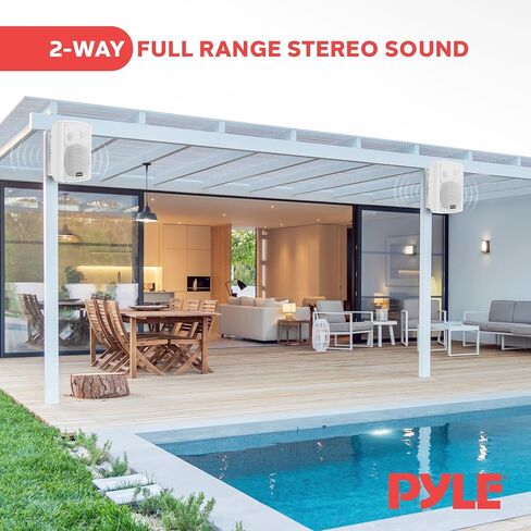 Pyle Outdoor Wall-Mount Patio Stereo Speaker-Waterproof Bluetooth Wireless&No Amplifier Needed-Portable Electric Theater Sound Surround System for Home Party Cabinet Enclosure- Pyle PDWR61BTWT White in Saudi Arabia