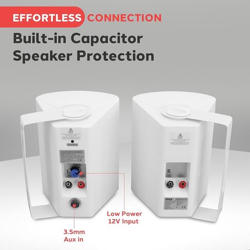 Pyle Outdoor Wall-Mount Patio Stereo Speaker-Waterproof Bluetooth Wireless&No Amplifier Needed-Portable Electric Theater Sound Surround System for Home Party Cabinet Enclosure- Pyle PDWR61BTWT White in Saudi Arabia
